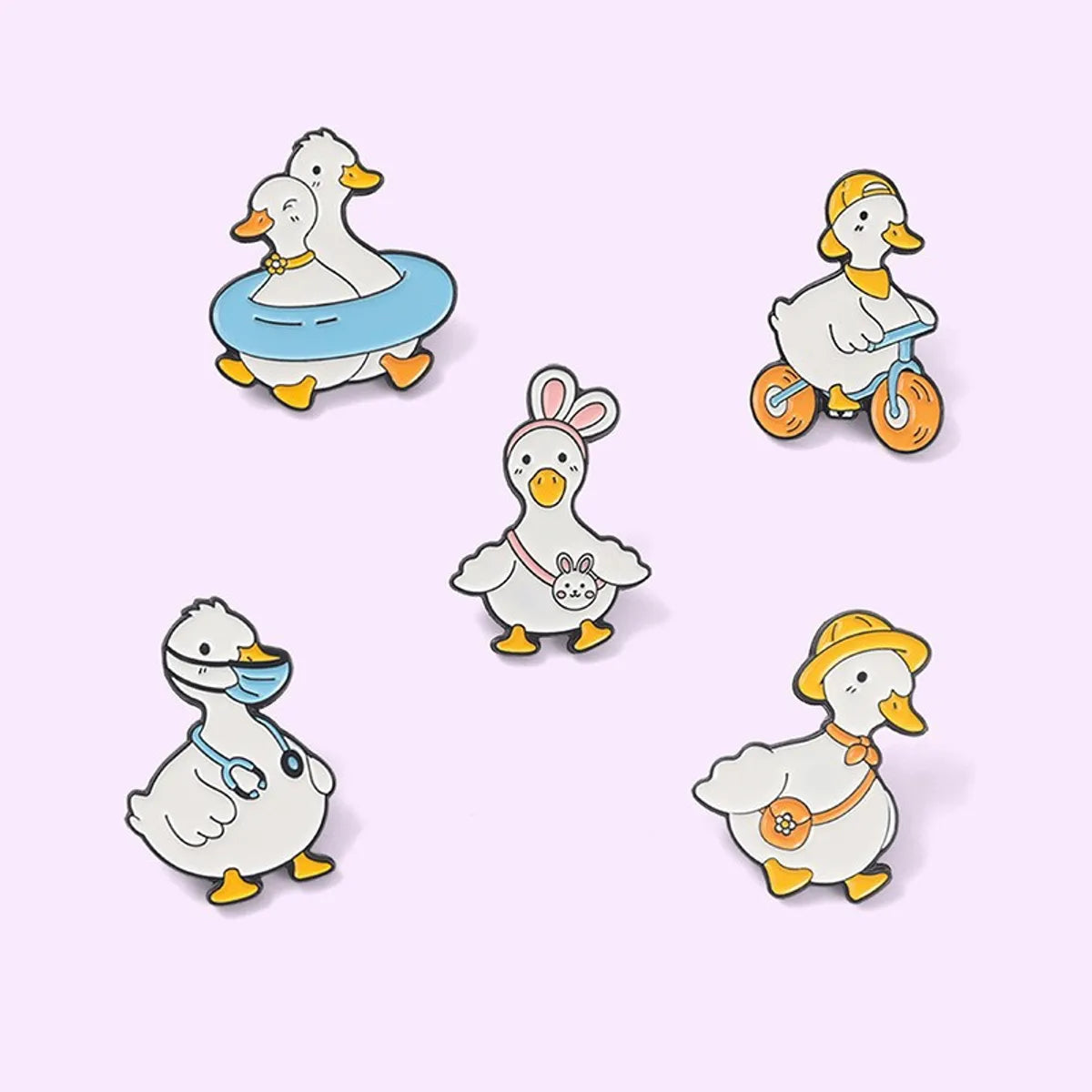 Cartoon Style Animal Duck Alloy Stoving Varnish Brooches