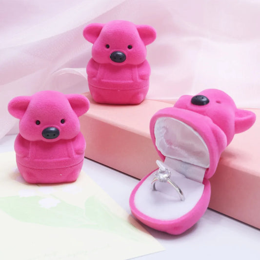 Cartoon Style Animal Plastic Embryo Flocking Jewelry Boxes