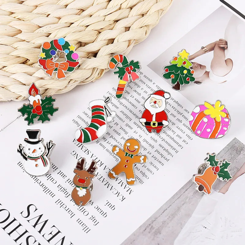 Cartoon Style Animal Santa Claus Snowman Alloy Enamel Artificial Gemstones Unisex Brooches