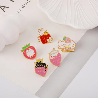 Cartoon Style Animal Strawberry Alloy Enamel Unisex Brooches