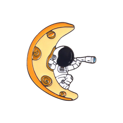 Cartoon Style Astronaut Moon Alloy Plating Unisex Brooches