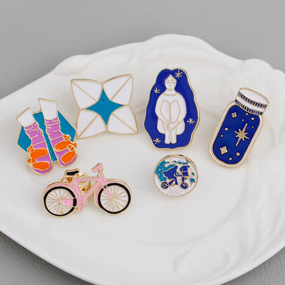 Cartoon Style Bicycle Sock Ing Bottle Alloy Enamel Unisex Brooches