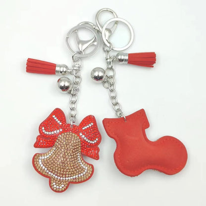 Cartoon Style Bow Knot Bell Alloy Inlay Artificial Rhinestones Christmas Bag Pendant Keychain