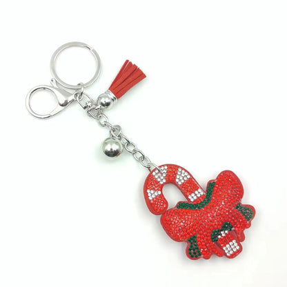 Cartoon Style Bow Knot Bell Alloy Inlay Artificial Rhinestones Christmas Bag Pendant Keychain