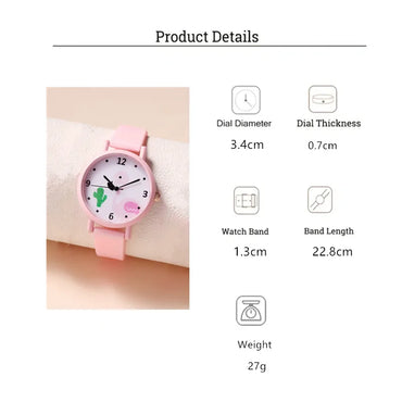 Cartoon Style Cactus Flamingo Buckle Quartz Kids Watches