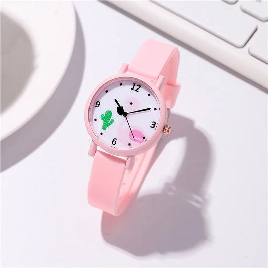 Cartoon Style Cactus Flamingo Buckle Quartz Kids Watches