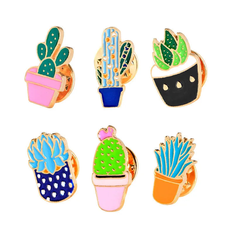 Cartoon Style Cactus Plant Alloy Stamping Stoving Varnish Plating Kid'S Women'S Brooches