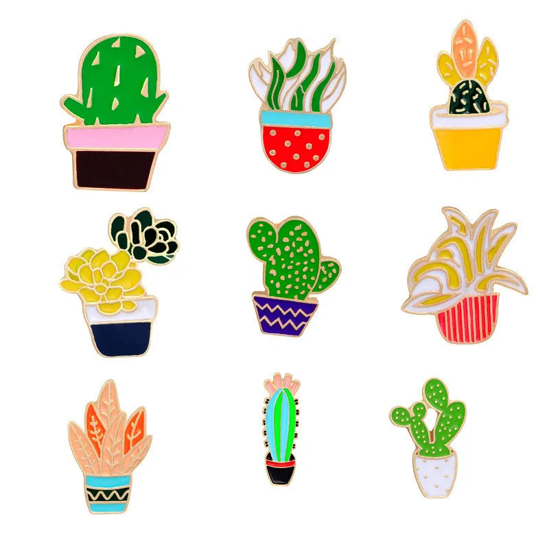 Cartoon Style Cactus Plant Alloy Stamping Stoving Varnish Plating Kid'S Women'S Brooches