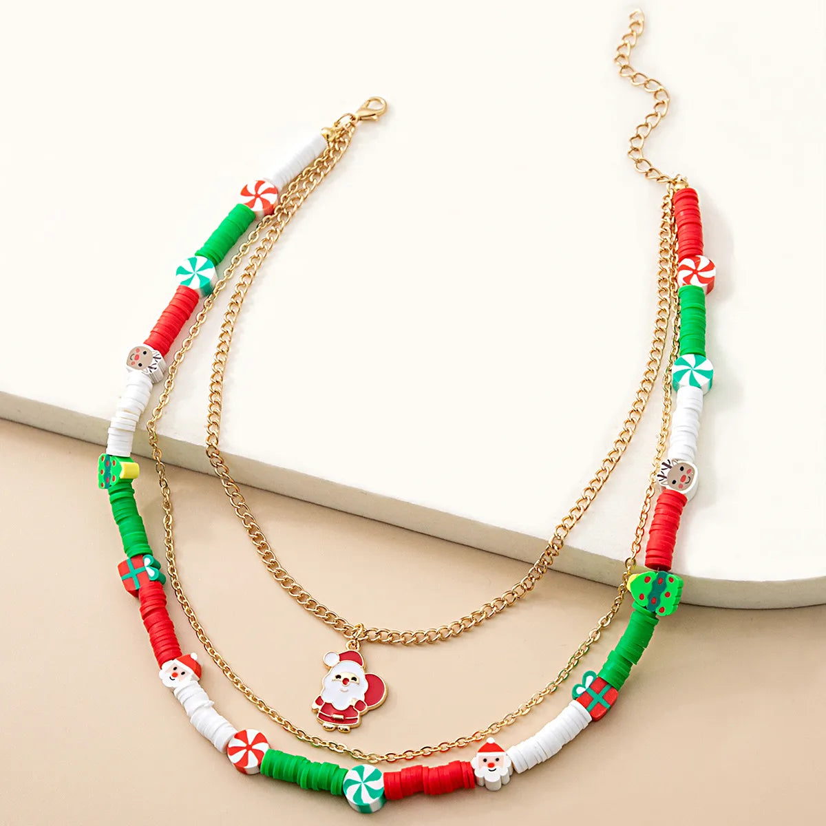 Cartoon Style Cartoon Character Santa Claus Alloy Flakes Christmas Women'S Three Layer Necklace