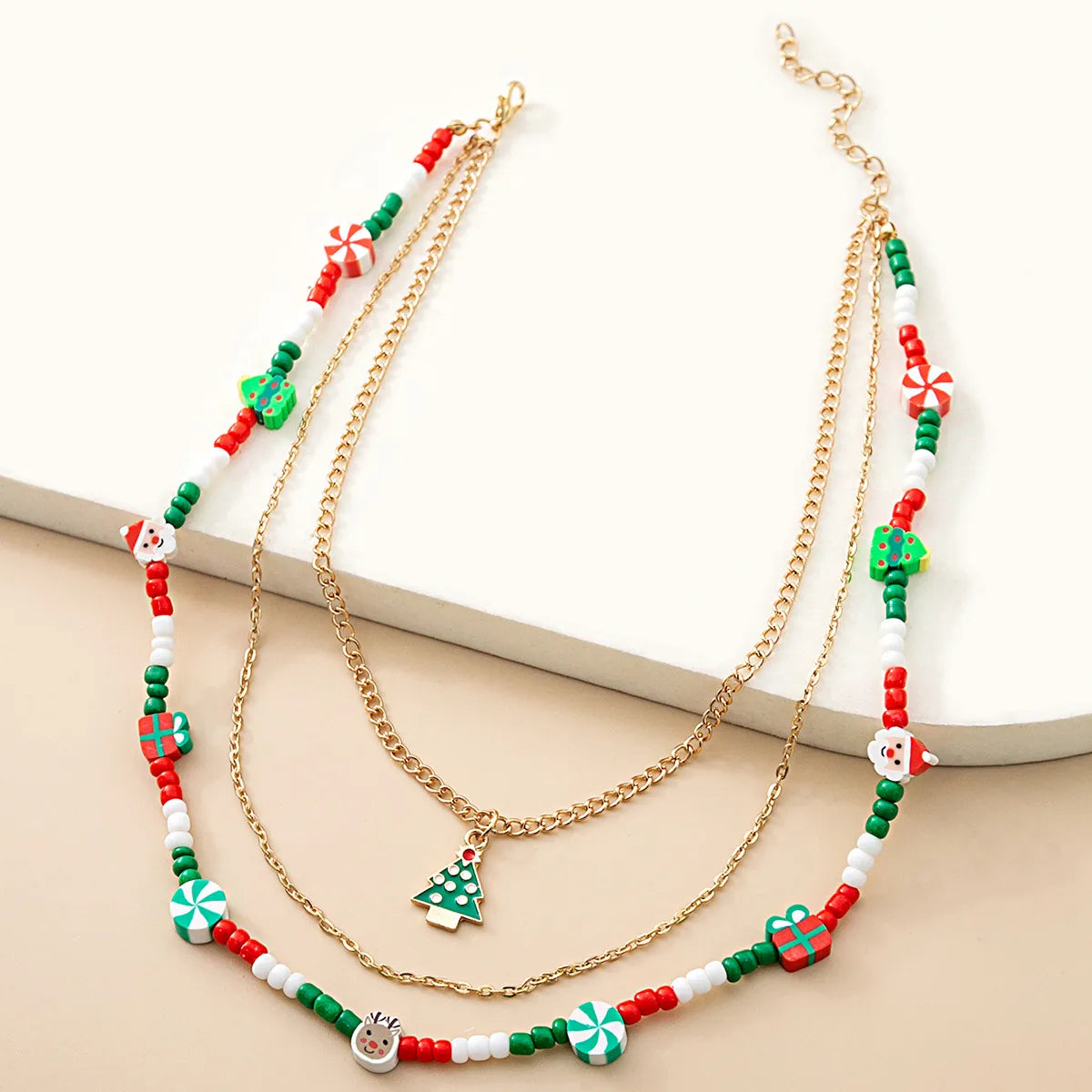 Cartoon Style Cartoon Character Santa Claus Alloy Flakes Christmas Women'S Three Layer Necklace