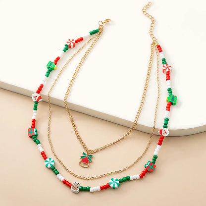 Cartoon Style Cartoon Character Santa Claus Alloy Flakes Christmas Women'S Three Layer Necklace