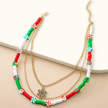 Cartoon Style Cartoon Character Santa Claus Alloy Flakes Christmas Women'S Three Layer Necklace