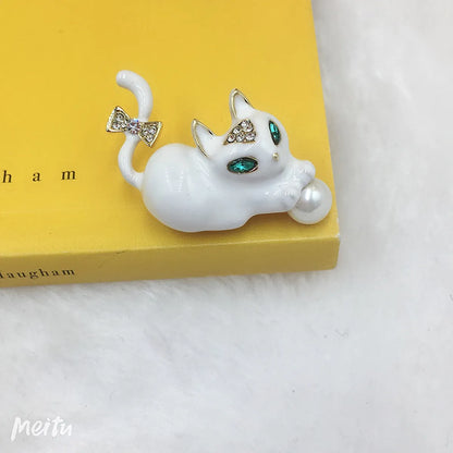 Cartoon Style Cat Alloy Enamel Artificial Pearls Rhinestones Unisex Brooches