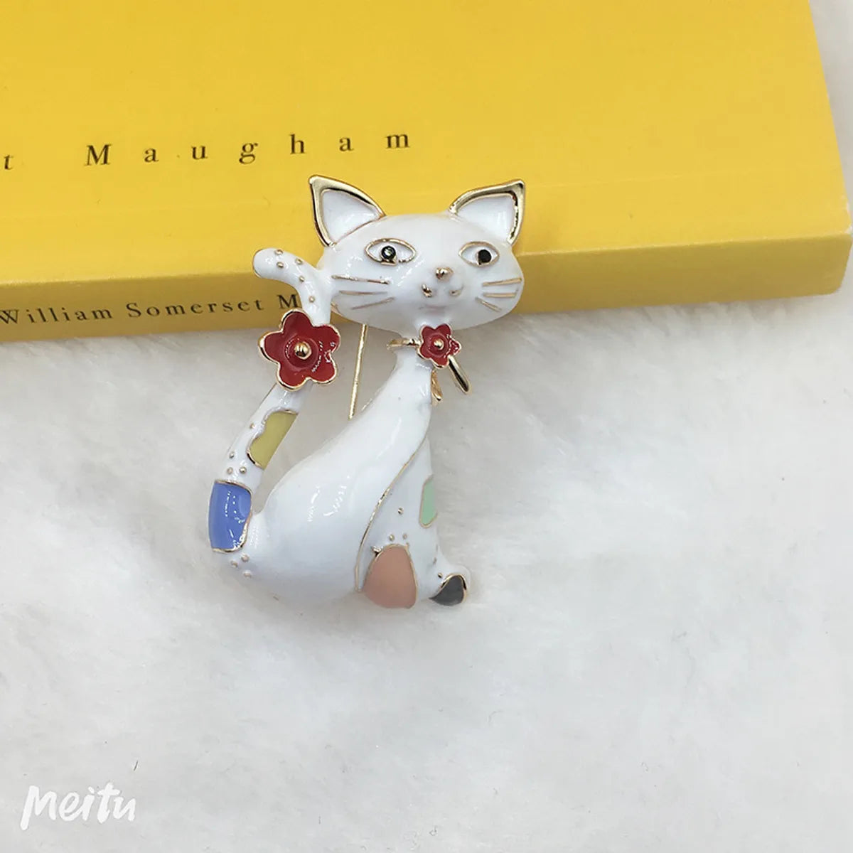 Cartoon Style Cat Alloy Enamel Artificial Pearls Rhinestones Unisex Brooches