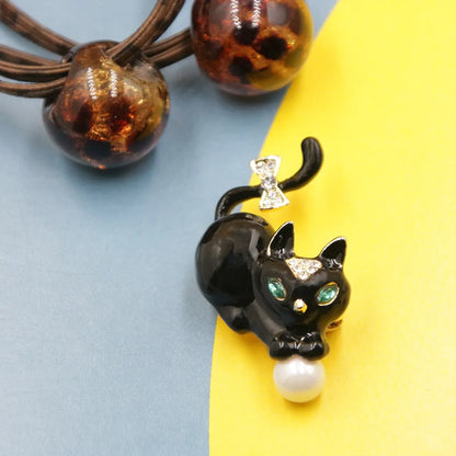 Cartoon Style Cat Alloy Enamel Artificial Pearls Rhinestones Unisex Brooches