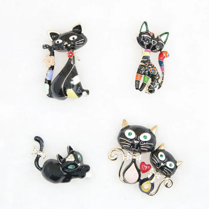 Cartoon Style Cat Alloy Enamel Artificial Pearls Rhinestones Unisex Brooches