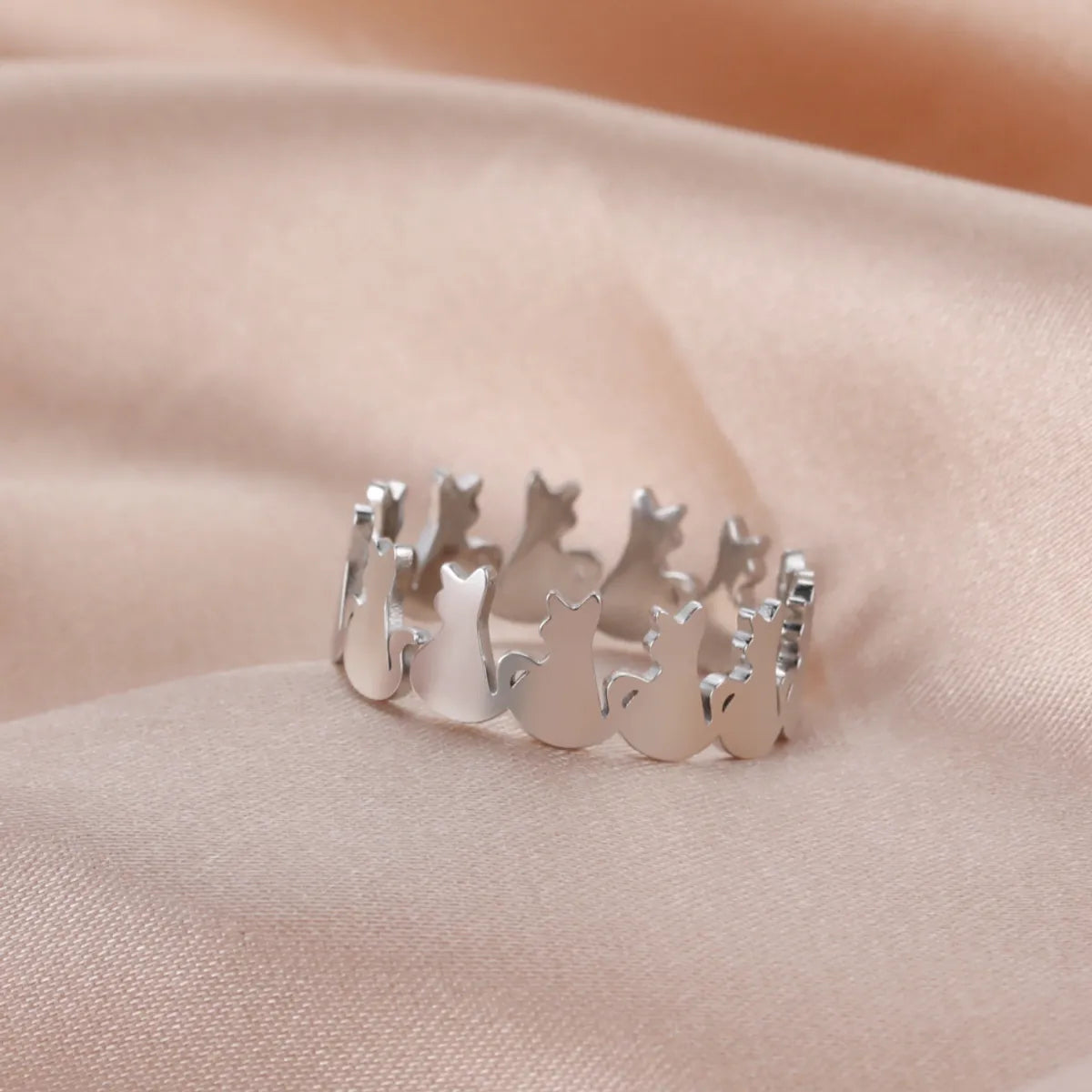 Cartoon Style Cat Stainless Steel Rings