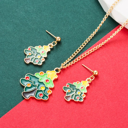 Cartoon Style Christmas Tree Elk Alloy Enamel Unisex Earrings Necklace 1 Set