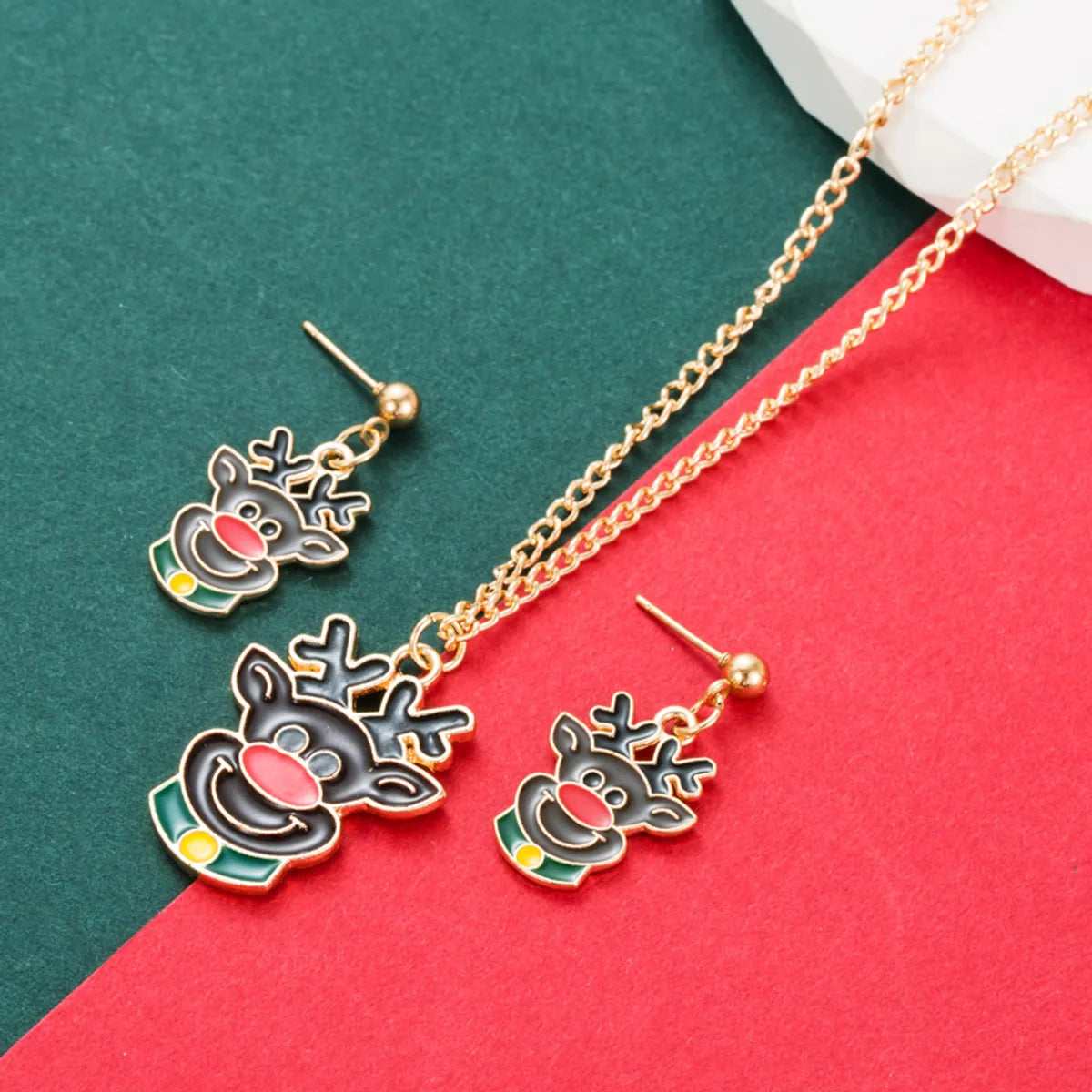 Cartoon Style Christmas Tree Elk Alloy Enamel Unisex Earrings Necklace 1 Set