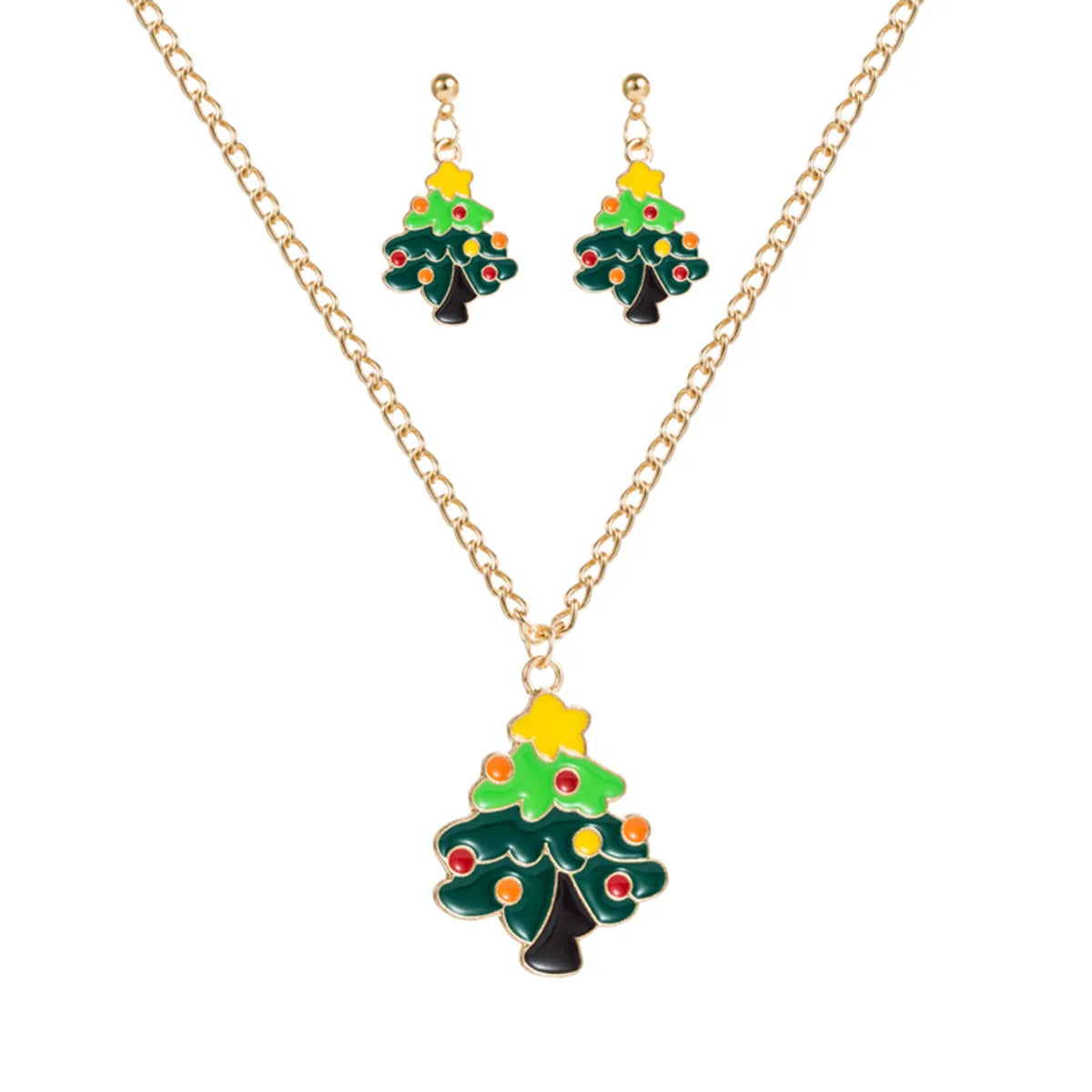 Cartoon Style Christmas Tree Elk Alloy Enamel Unisex Earrings Necklace 1 Set