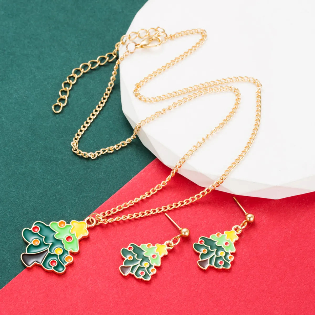 Cartoon Style Christmas Tree Elk Alloy Enamel Unisex Earrings Necklace 1 Set