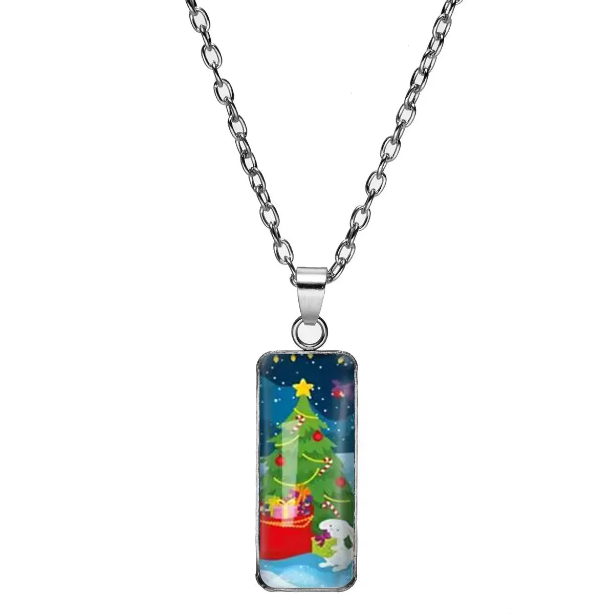 Wholesale Jewelry Cartoon Style Christmas Tree Santa Claus 304 Stainless Steel Alloy Glass Inlay Pendant Necklace