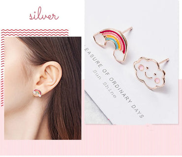 Cartoon Style Clouds Panda Strawberry Alloy Enamel Inlay Artificial Diamond Women's Ear Studs 1 Pair