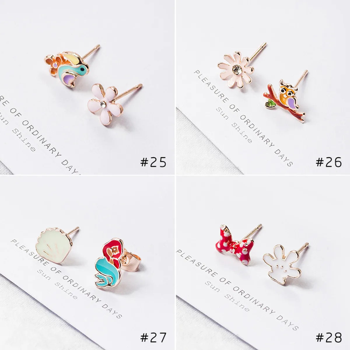 Cartoon Style Clouds Panda Strawberry Alloy Enamel Inlay Artificial Diamond Women's Ear Studs 1 Pair