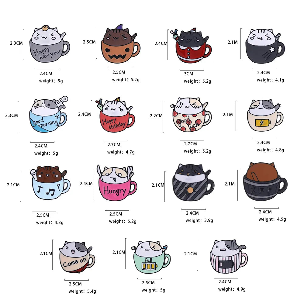 Cartoon Style Coffee Cup Cat Alloy Stoving Varnish Plating Kid'S Brooches