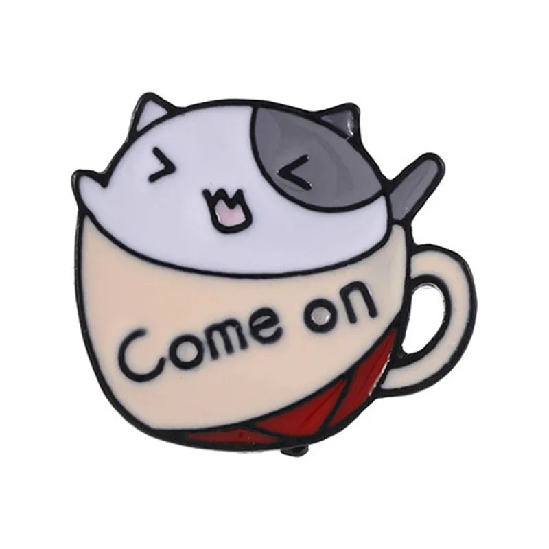 Cartoon Style Coffee Cup Cat Alloy Stoving Varnish Plating Kid'S Brooches