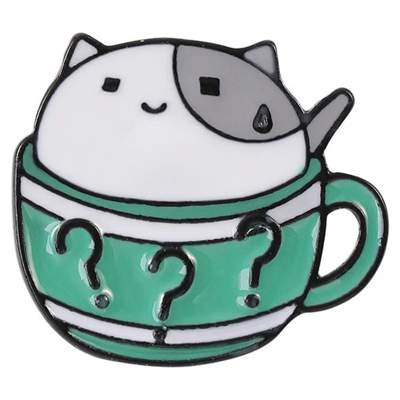 Cartoon Style Coffee Cup Cat Alloy Stoving Varnish Plating Kid'S Brooches