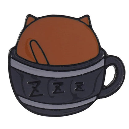 Cartoon Style Coffee Cup Cat Alloy Stoving Varnish Plating Kid'S Brooches