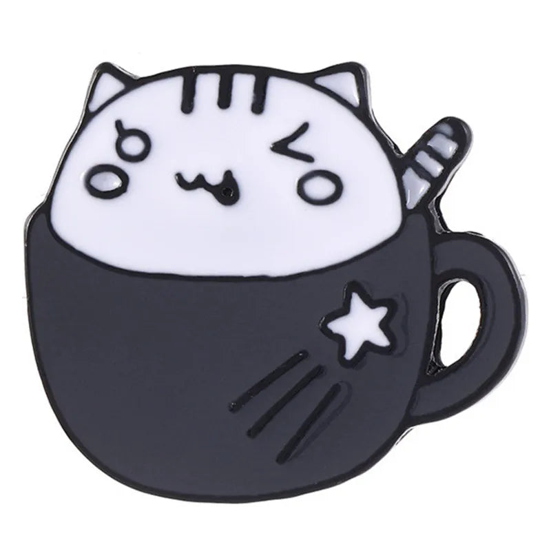 Cartoon Style Coffee Cup Cat Alloy Stoving Varnish Plating Kid'S Brooches