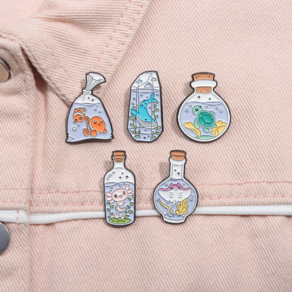 Cartoon Style Cute Animal Bottle Fish Alloy Stamping Stoving Varnish Plating Women'S Brooches