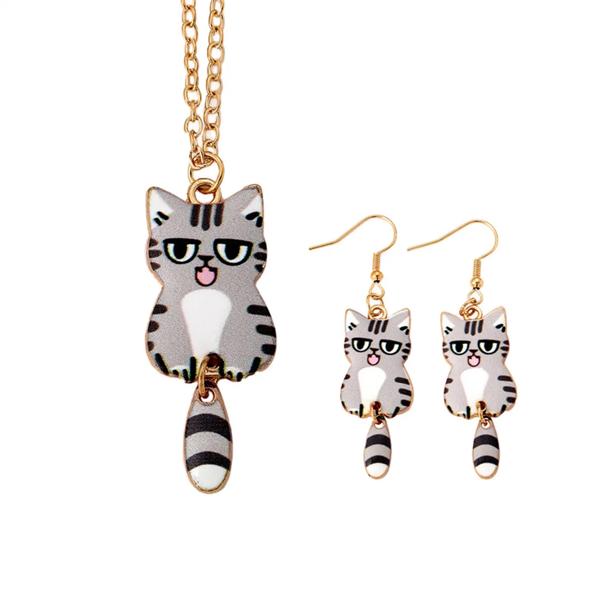 Cartoon Style Cute Animal Cat Alloy Wholesale Earrings Necklace Jewelry Set