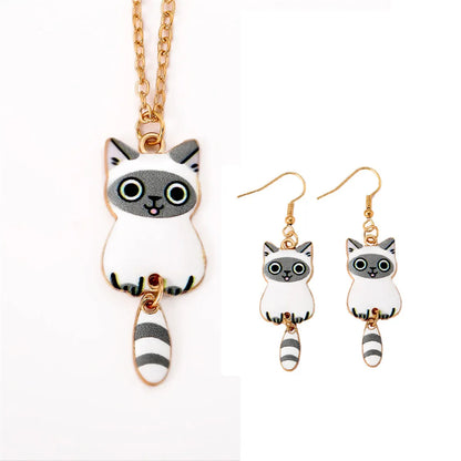 Cartoon Style Cute Animal Cat Alloy Wholesale Earrings Necklace Jewelry Set