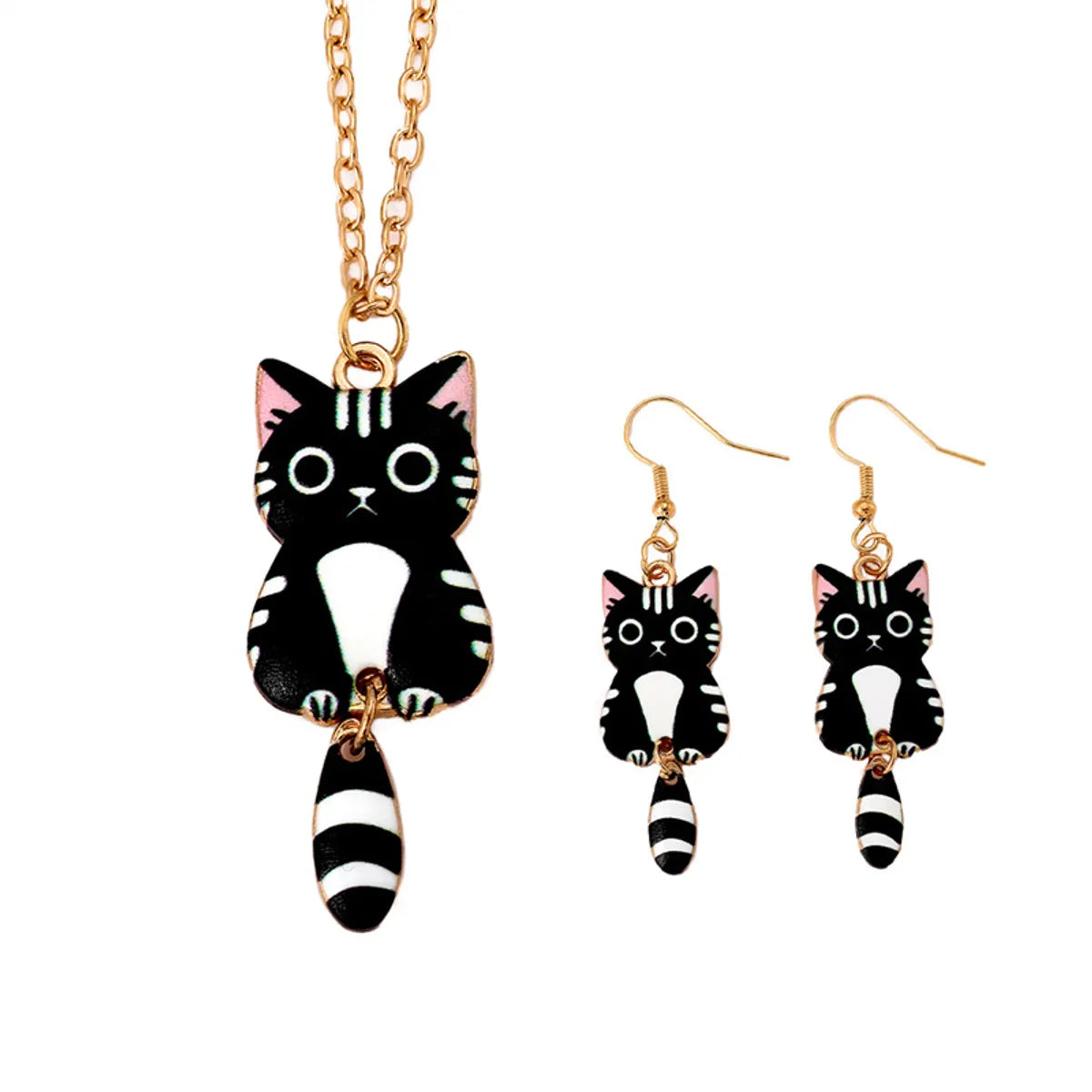 Cartoon Style Cute Animal Cat Alloy Wholesale Earrings Necklace Jewelry Set