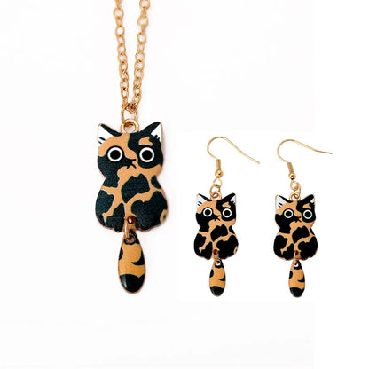 Cartoon Style Cute Animal Cat Alloy Wholesale Earrings Necklace Jewelry Set