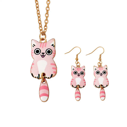 Cartoon Style Cute Animal Cat Alloy Wholesale Earrings Necklace Jewelry Set