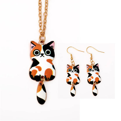 Cartoon Style Cute Animal Cat Alloy Wholesale Earrings Necklace Jewelry Set