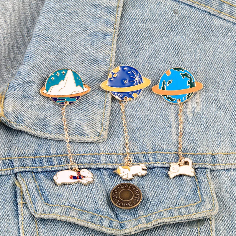 Cartoon Style Cute Animal Planet Alloy Enamel Chain Unisex Brooches