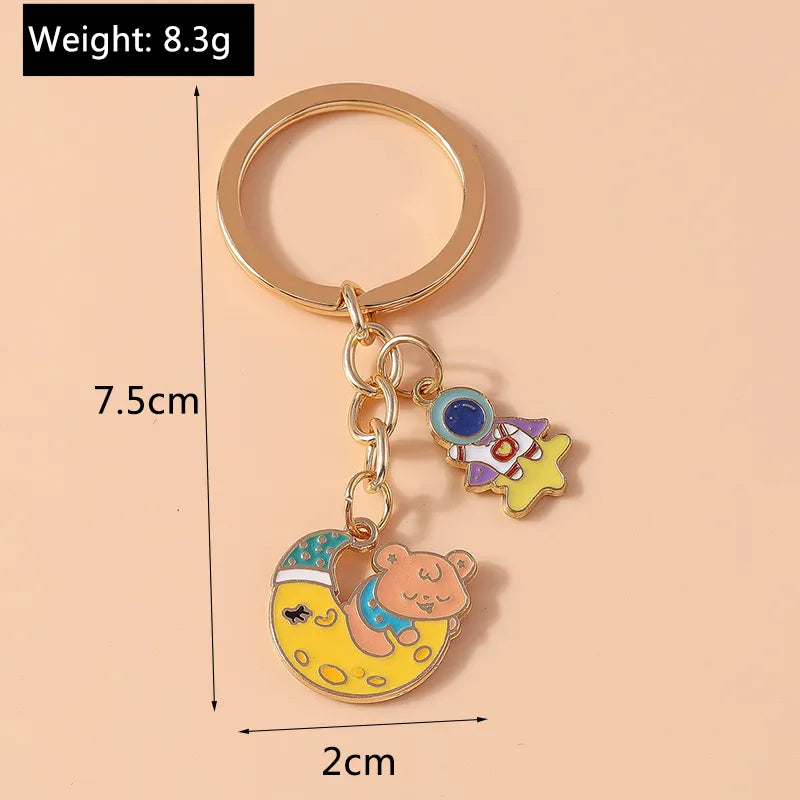 Cartoon Style Cute Astronaut Moon Bear Alloy Bag Pendant Keychain