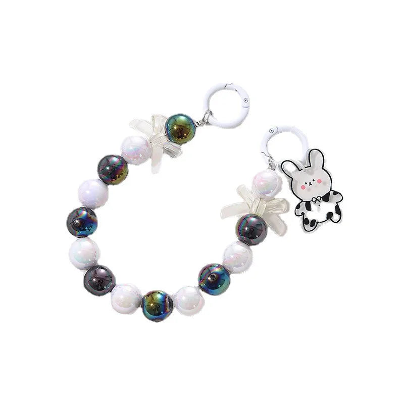 Cartoon Style Cute Bear Bow Knot Beaded Beaded Plating Bag Pendant Mobile Phone Chain Keychain