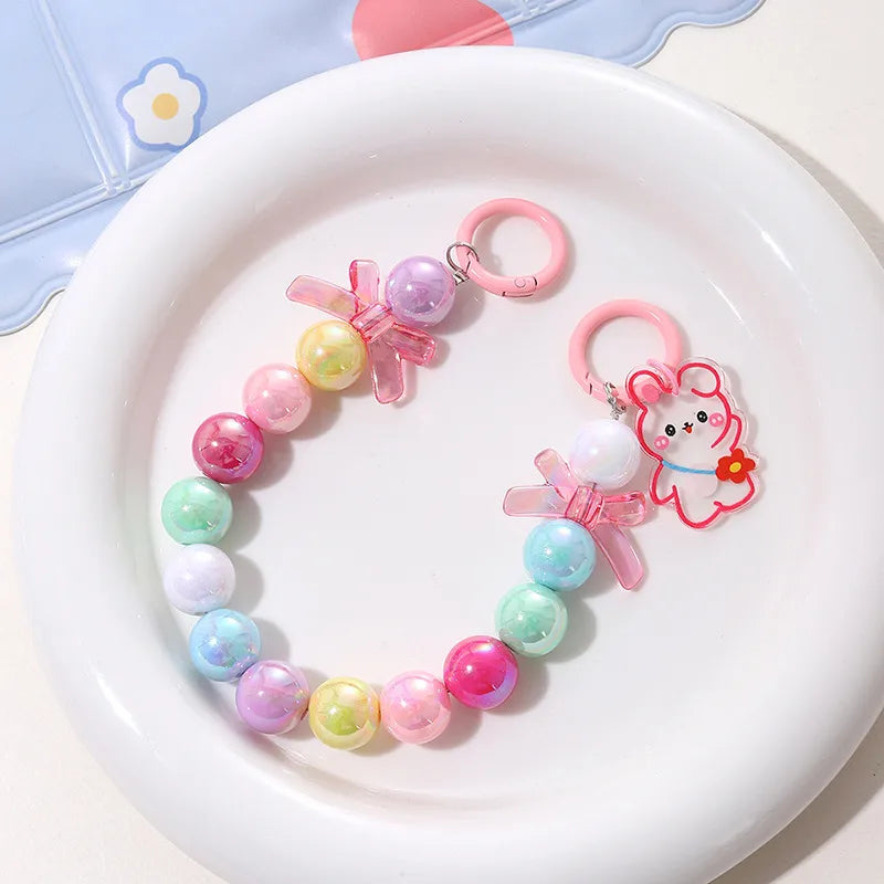 Cartoon Style Cute Bear Bow Knot Beaded Beaded Plating Bag Pendant Mobile Phone Chain Keychain