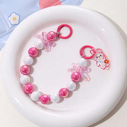 Cartoon Style Cute Bear Bow Knot Beaded Beaded Plating Bag Pendant Mobile Phone Chain Keychain