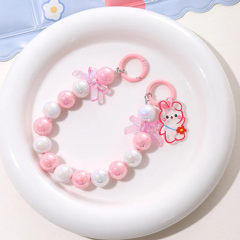 Cartoon Style Cute Bear Bow Knot Beaded Beaded Plating Bag Pendant Mobile Phone Chain Keychain