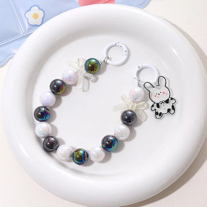 Cartoon Style Cute Bear Bow Knot Beaded Beaded Plating Bag Pendant Mobile Phone Chain Keychain