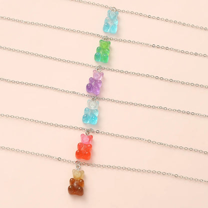 Cartoon Style Cute Bear Resin Girl's Pendant Necklace