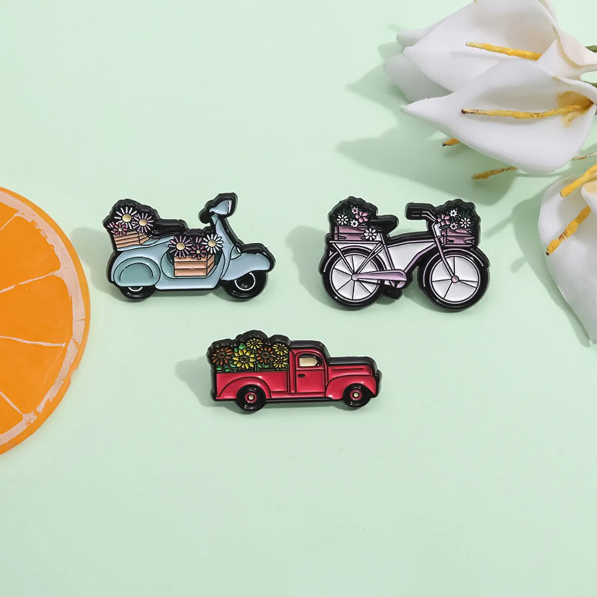 Cartoon Style Cute Car Bicycle Flower Alloy Plating Unisex Brooches