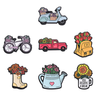 Cartoon Style Cute Car Bicycle Flower Alloy Plating Unisex Brooches